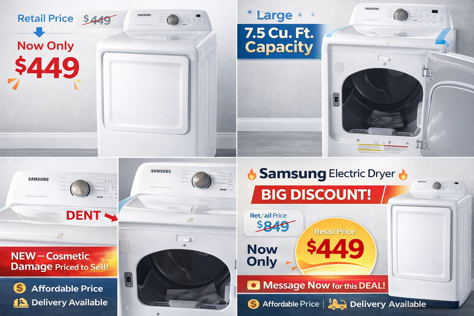Samsung electric dryer promo showing sale price $449
